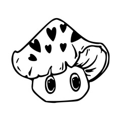 adorable heart mushroom doodle character isolated on white background