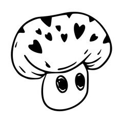 adorable heart mushroom doodle character isolated on white background