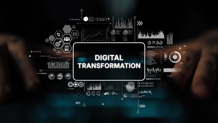 Hands Working on Digital Transformation with Charts, Graphs, and Data Visualizations in Modern Business Environment. Asymptotic smart data analytic.
