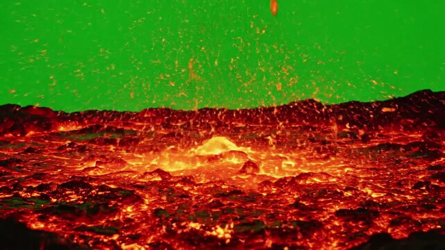 Lava Flow Dynamics on Green Pool with pulsating lava pool on pure effect green screen lava flow style featuring lava, pool, motion,
