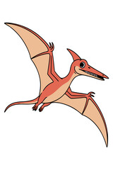 A production-ready flat coloring pastel Orange drawing of a pteranodon flying © Erkan
