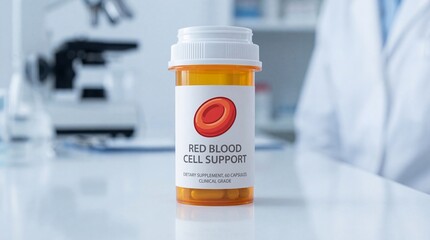 Red Blood Cell Support Supplement Bottle in a Clinical Lab