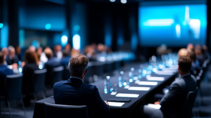 Business event with leadership team corporate meeting professional conference executive discussion teamwork modern office formal attire focus collaboration strategy