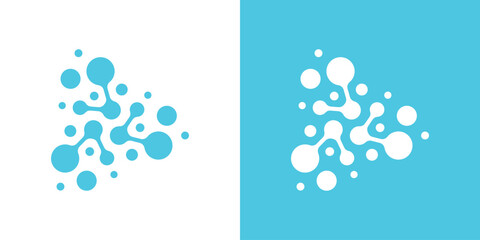 A dual-meaning logo combining molecular shapes and connected dots, symbolizing scientific innovation, networking, and modern digital connectivity in a clean, modern style