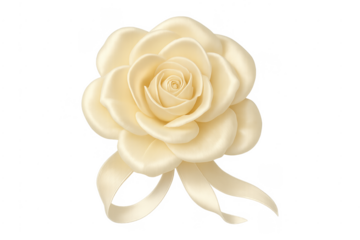Cream silk rose with ribbon on transparent background