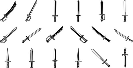 Sword icon vector set. saber illustration sign collection. weapon symbol. steel logo.
