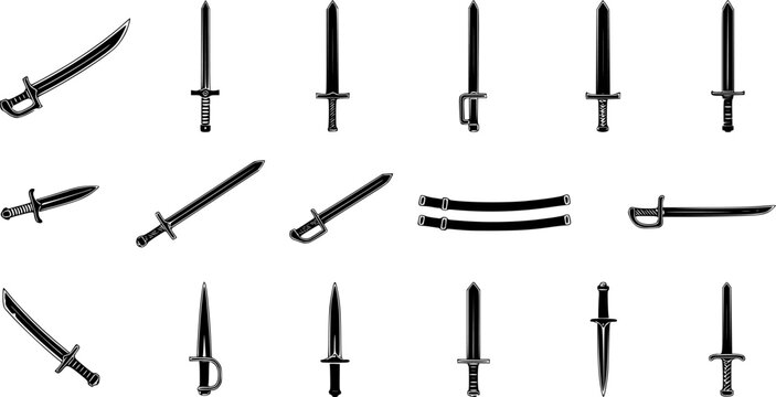 Sword icon vector set. saber illustration sign collection. weapon symbol. steel logo.
