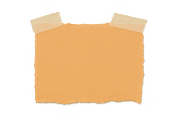 Ripped brown paper note with blank copy space, fixed by adhesive tape, ready for text, transparent background