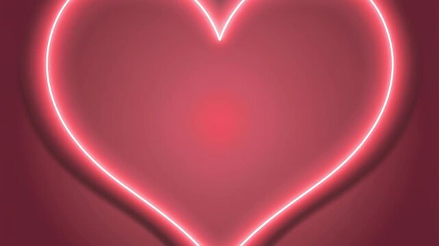 Glowing Neon Heart Animation on Red Background for Valentine's Day