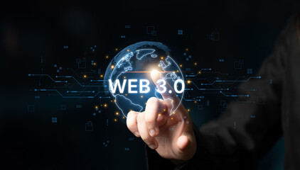 Concept of Web 3.0, the next generation of the internet. This technology represents a decentralized global network built on blockchain, enabling new digital experiences. Fermion