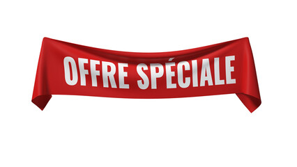 Banni&egrave;re rouge promotionnelle avec texte OFFRE SP&Eacute;CIALE isol&eacute;e sur fond transparent