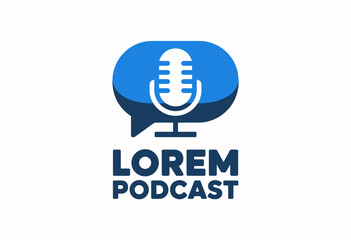 Stylish Microphone Icon with Speech Bubble in Bold Monochrome and Bright Orange Accent