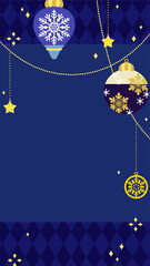 かわいいクリスマスオーナメントのイラスと背景・縦型16:9