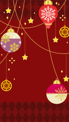 かわいいクリスマスオーナメントのイラスと背景・縦型16:9