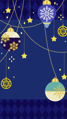 かわいいクリスマスオーナメントのイラスと背景・縦型16:9