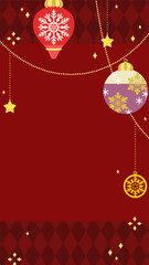 かわいいクリスマスオーナメントのイラスと背景・縦型16:9