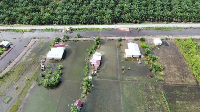 Aerial View of Flooded Villages After Deforestation in Sumatra