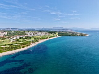 aerial view of the coast of the Mediterranean Sea near La Alcaidesa, Costa del Sol, Andalusia, Malaga, Spain