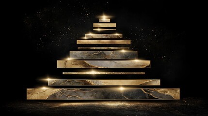 Luxurious Christmas tree design made from layered textures in gold  
