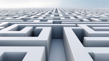 Abstract white maze pattern from a low angle perspective  