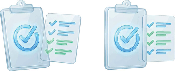 Clipboard with checklist 3d icons isolated on white