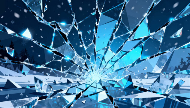 An ice crack is a brittle network of cracks with sharp fragments and a cold blue glow, the effect of sudden ice breaking. Suitable for dramatic scenes, winter movie promos.Vector. EPS_02.
