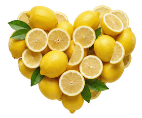 Fresh lemon in heart shape isolated on white background