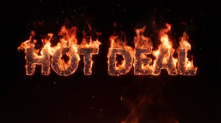 Hot Deal Burning Text with Flames and Sparks on Black 3D Render