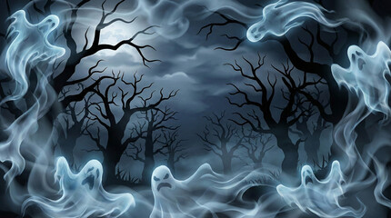 Ghost background with leafless trees background