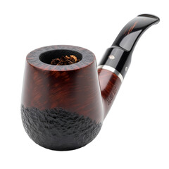 Realistic old wooden tobacco pipe, sharply focused, high detail, studio lit, isolated on transparent background. Perfect for vintage designs, Father's Day, mystery themes, antique branding,