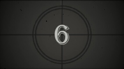 Vintage film countdown leader displays descending numbers within a circular frame against a dark, textured background, evoking a classic cinema opening mood perfect for transitions or dramatic reveal