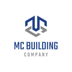 MC Building vector design featuring modern architectural forms that represent stability, growth, and professionalism. Clean geometric style suitable for real estate and corporate identity.
