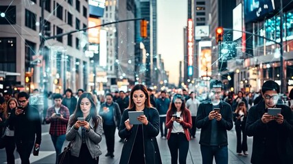 Observing crowds in a busy city street with digital connections - Powered by Adobe