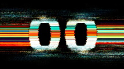 Abstract Glitch Art - Two White Shapes with Colorful Lines.