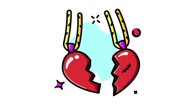 Broken Heart Necklace Icon Two Halves of a Red Heart Pendant Symbolizing Lost Love or Friendship.