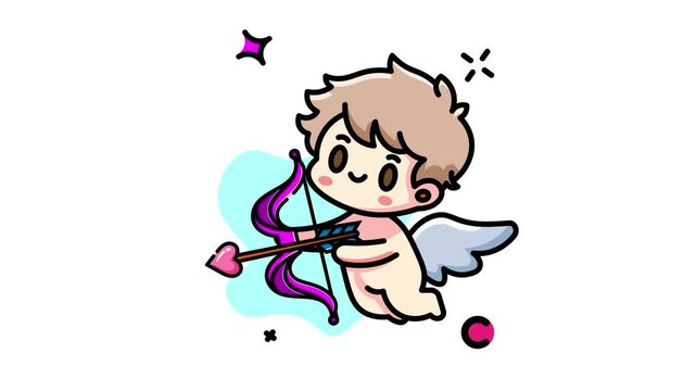 Cute Cupid Cartoon Character with Bow and Arrow for Valentines Day.