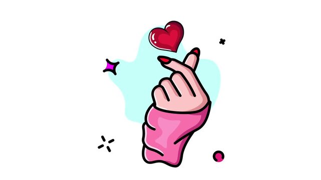 Hand Making Korean Love Sign with Heart Above.