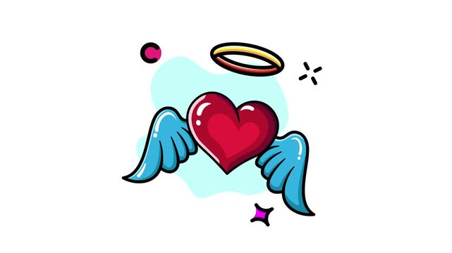 Cute Red Heart with Blue Wings and Halo - Adorable Angelic Love Symbol.