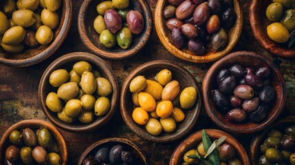 Assortment of Olives in Wooden Bowls - A Culinary Delight.