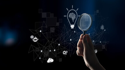 AI innovation with neural network and digital transformation. AI innovation drives automation, powers ideas, AI innovation enhances SEO, and AI innovation enables global connection. Latch