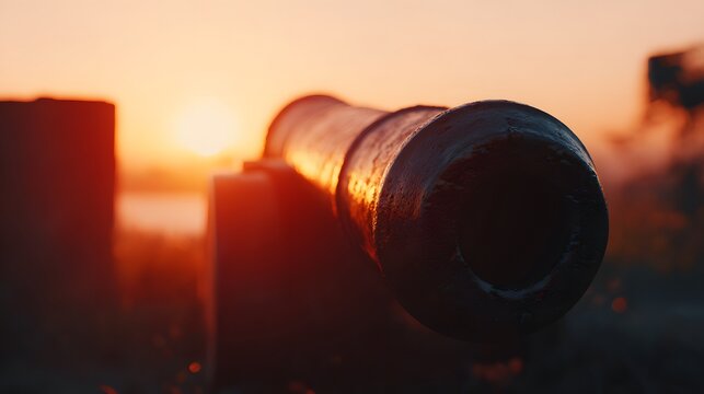 Cannon Silhouetted Against a Vibrant Sunset Sky at Fort Sumter.
