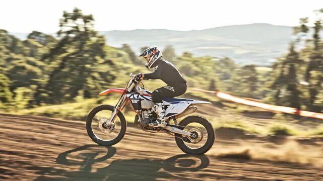 Action packed off road riding at speed on dirt trail