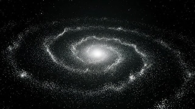 A spiral galaxy with a bright central core is viewed from a distant perspective in the vastness of space, resembling a celestial illustration similar to vvv (207).