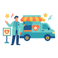 illustration of doctor near medical van © Iin Aprilia