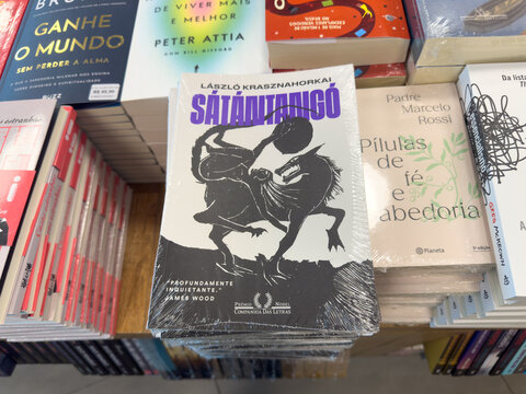 BELO HORIZONTE, MG, BRAZIL, DECEMBER 12, 2025 A diverse collection of books is neatly displayed on shelves in a well-stocked bookstore, inviting readers to explore various genres.