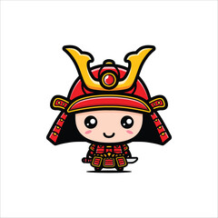 chibi cute red samurai warrior