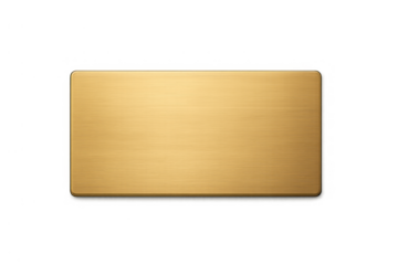 Golden brushed metal plate with rounded corners, a blank rectangle sign for premium text or logo, transparent background