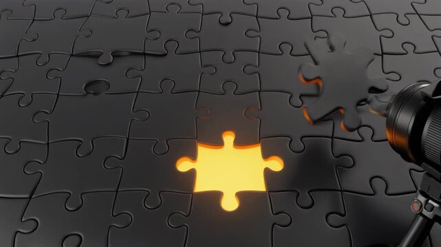 Completing a jigsaw puzzle with a missing piece, symbolizing problem-solving and completion