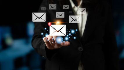 An email inbox with a new message notification alert. A concept of digital communication, correspondence, and unread electronic mail. Motif