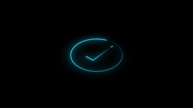 Glowing Yes 4k animation, blue check mark neon icon. Success symbol accepted and approve icon.